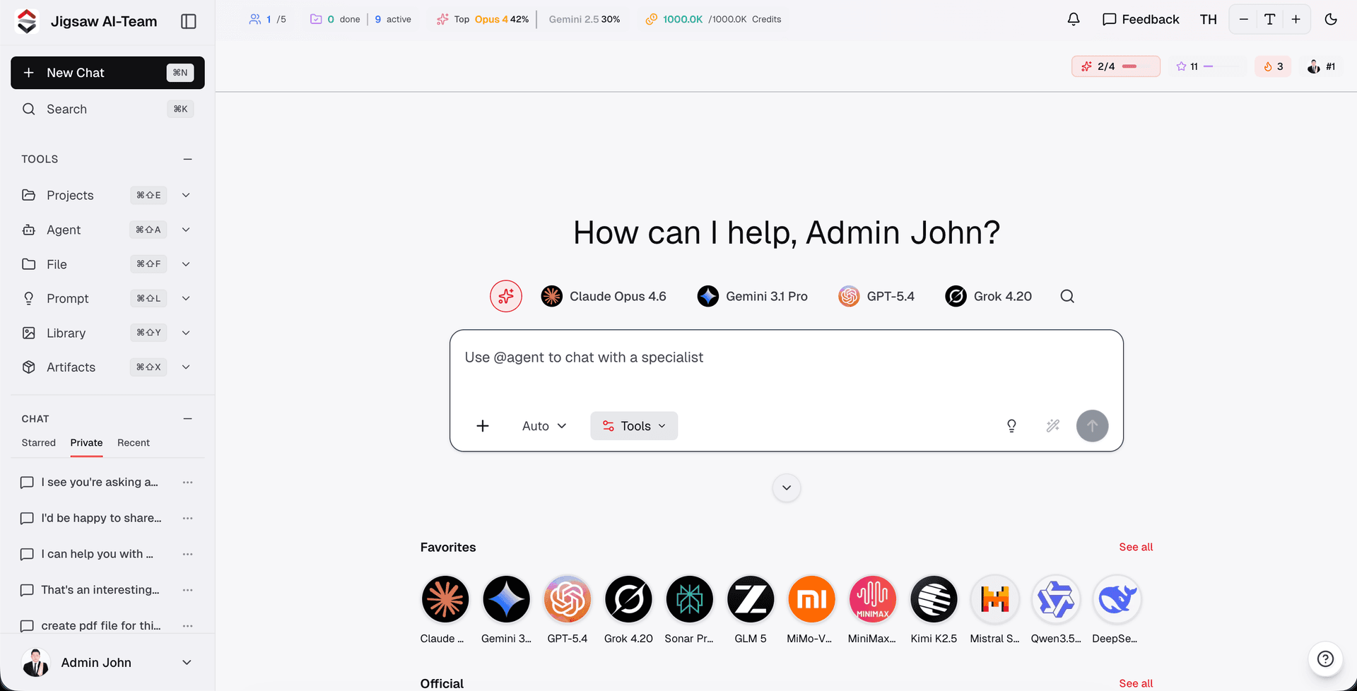 Jigsaw AI Team — หน้าจอแพลตฟอร์มหลัก